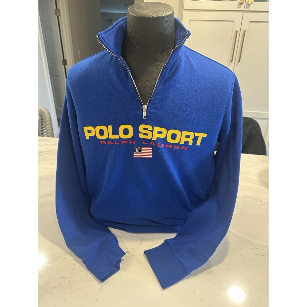 Polo Sport Ralph Lauren USA Flag Blue Sweatshirt 1/4 Zip Pullover Size M